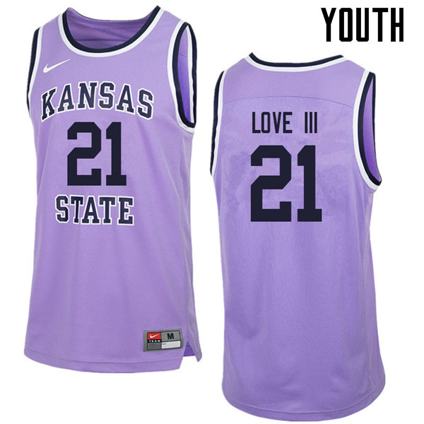 Youth #21 James Love III Kansas State Wildcats College Retro Basketball Jerseys Sale-Purple